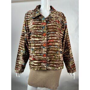 Vintage-Style Life Style Womens Quilted Jacket Brown Multicolor Floral L 100% Co